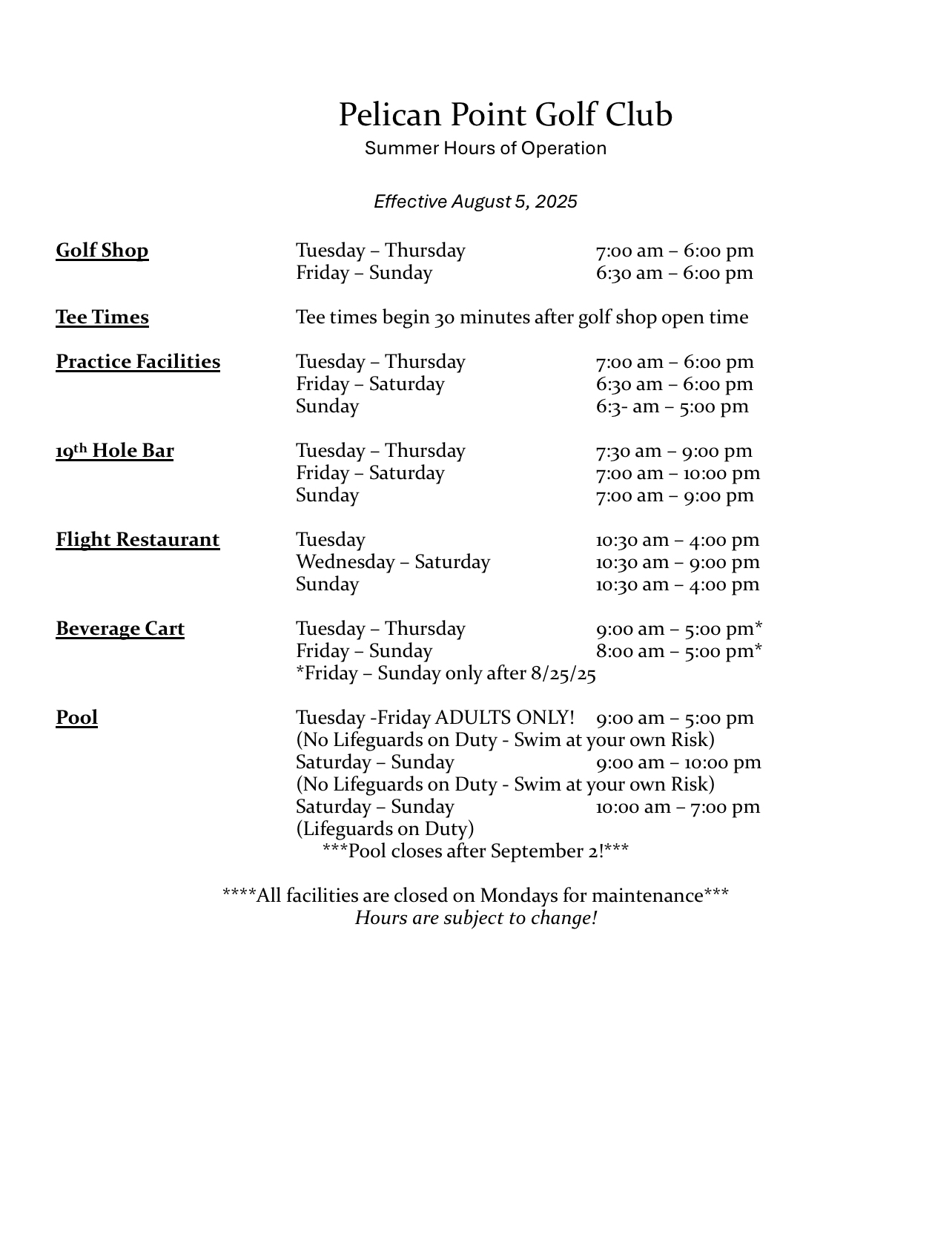 Pelican Point Golf Club | Hours Of Operation - (November 2023) Pelican Point Golf Club Hours Of Operation – (November 2023) PPGC (Winter 2023) Hours Of Operation